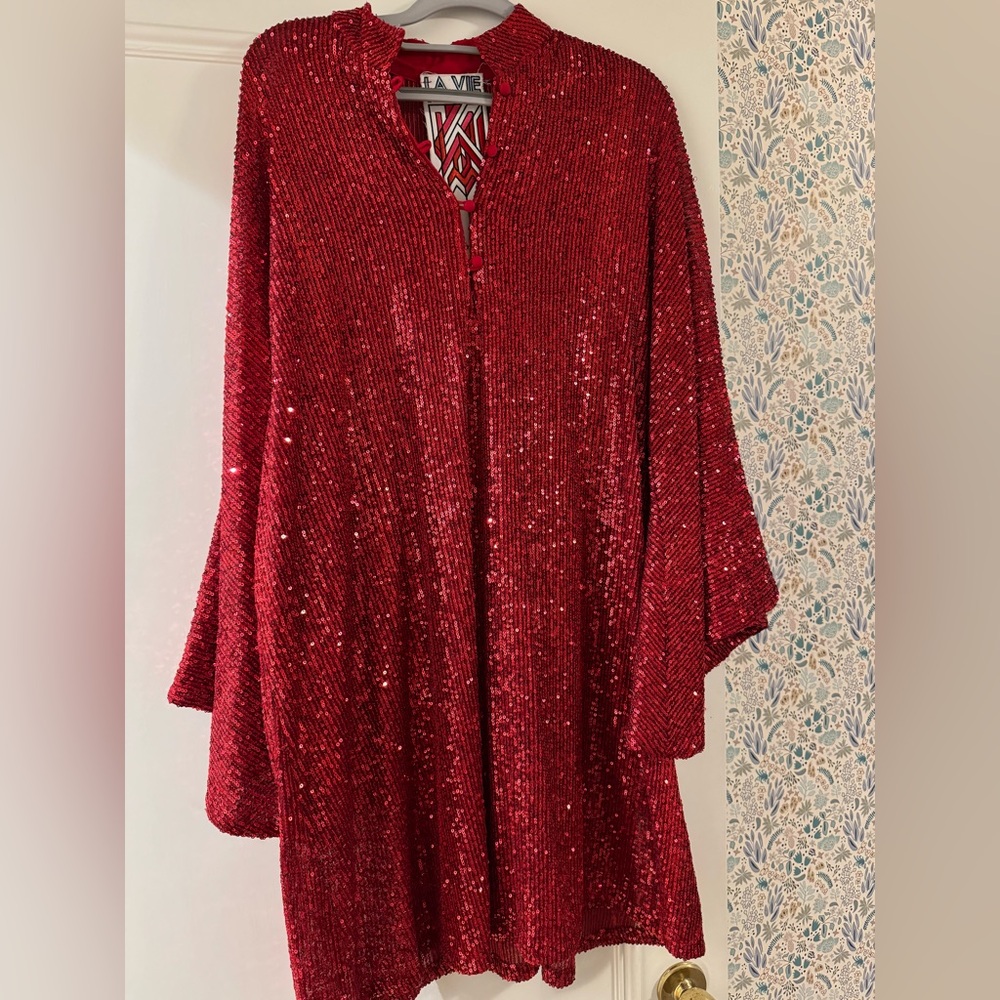 La Vie Style House Red Sequin mini dress